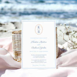 Simple Nautical Monogram Blue And White Wedding Kaart
