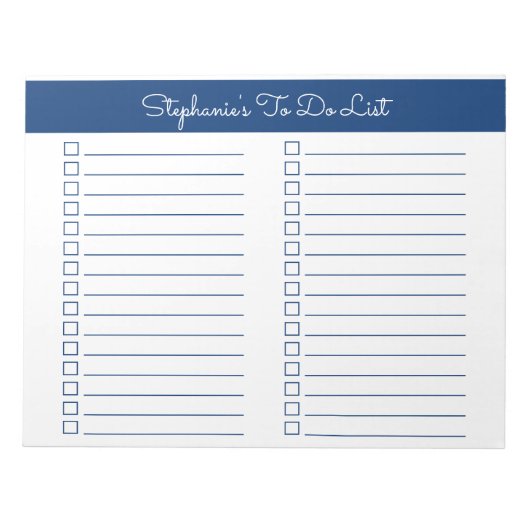 Simple Navy Blue 8.5x11 Two Column Checklist Notitieblok (Voorkant)