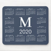 Simple Navy Blue and White Monogram 2020 Agenda Muismat (Voorkant)