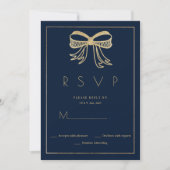 Simple navy blue gold glitter bow ribbon RSVP  Kaart (Voorkant)