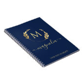 Simple Navy Blue Gold Monogram Name Initiaal Notitieboek (Rechterzijde)