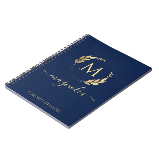 Simple Navy Blue Gold Monogram Name Initiaal Notitieboek (Linkerzijde)