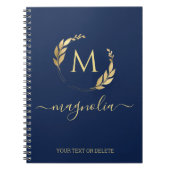 Simple Navy Blue Gold Monogram Name Initiaal Notitieboek (Voorkant)