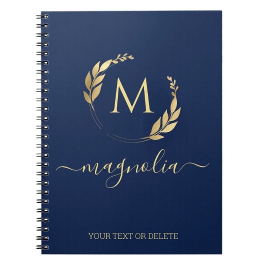 Simple Navy Blue Gold Monogram Name Initiaal Notitieboek (Voorkant)