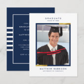 Simple Navy Blue & Gold Photo Graduparty Uitnodiging Briefkaart (Voorkant / Achterkant)