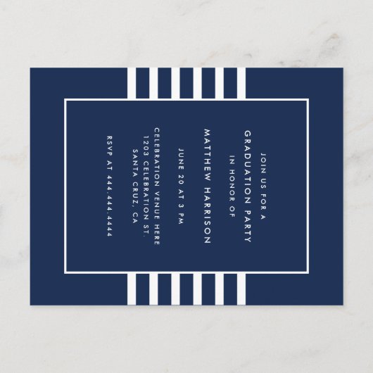 Simple Navy Blue & Gold Photo Graduparty Uitnodiging Briefkaart (Achterkant)