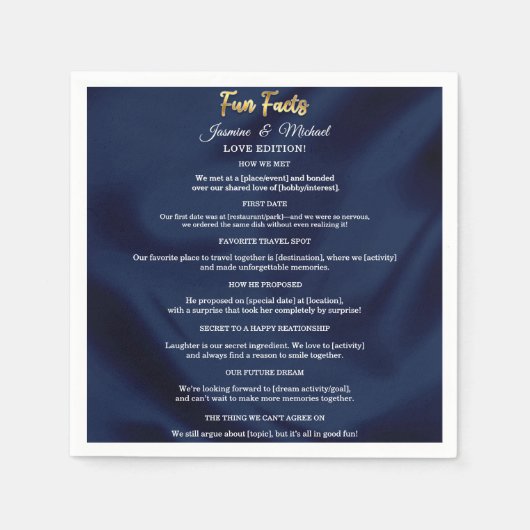 Simple Navy Blue & Gold Wedding Trendy Fun Facts   Servet (Voorkant)