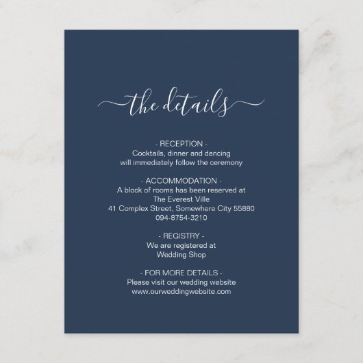 Simple Navy Blue Informatiekaartje (Voorkant)