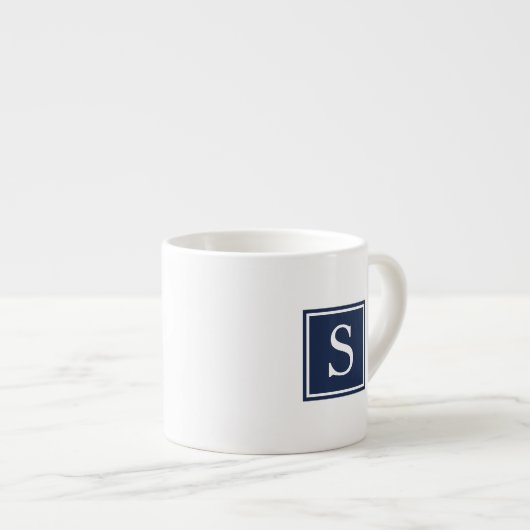 Simple Navy Blue Monogram Espresso Kop (Voorkant rechts)
