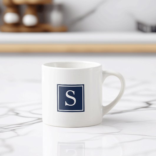 Simple Navy Blue Monogram Espresso Kop