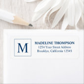 Simple Navy Blue Square Border Monogram Etiket (Insitu)