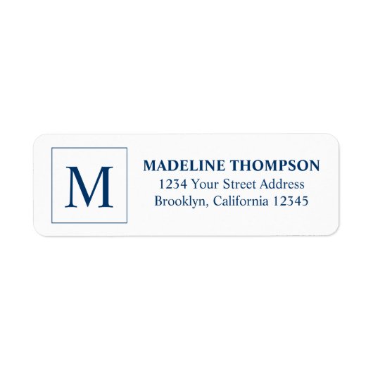 Simple Navy Blue Square Border Monogram Etiket (Voorkant)