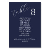 Simple Navy Blue Table Number Kaart met namen (Achterkant)