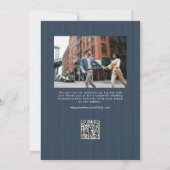 Simple navy blue trendy script two photo wedding save the date (Achterkant)