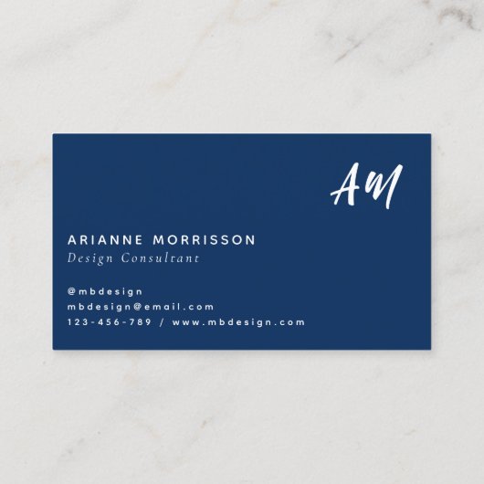 Simple Navy Blue Two Monogram Casual script Visitekaartje (Achterkant)