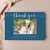 Simple Navy Blue & White Afstuderen Foto Bedankkaart