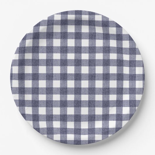 Simple navy gingham paper plates papieren bordje (Voorkant)