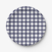Simple navy gingham paper plates papieren bordje (Voorkant)