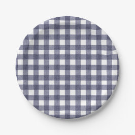 Simple navy gingham paper plates papieren bordje