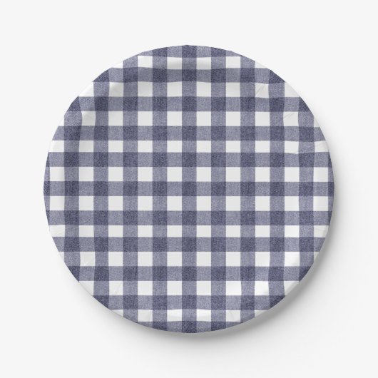 Simple navy gingham paper plates papieren bordje (Voorkant)