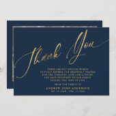 Simple Navy & Gold Calligraphy Funeral Photo Bedankkaart (Voorkant / Achterkant)