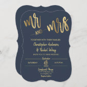 Simple Navy Gold Script Mr en Mrs Wedding Kaart (Voorkant / Achterkant)