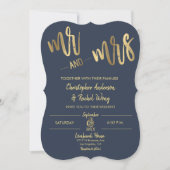 Simple Navy Gold Script Mr en Mrs Wedding Kaart (Voorkant)