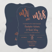 Simple Navy Roos Gold Script Mr en Mrs Wedding Kaart (Voorkant / Achterkant)