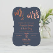 Simple Navy Roos Gold Script Mr en Mrs Wedding Kaart (Staand voorkant)