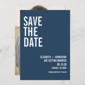 Simple Navy Typography Wedding Photo Save The Date (Voorkant / Achterkant)