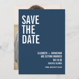 Simple Navy Typography Wedding Photo Save The Date