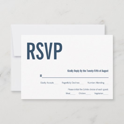 Simple Navy Typography Wedding RSVP Kaart (Voorkant)