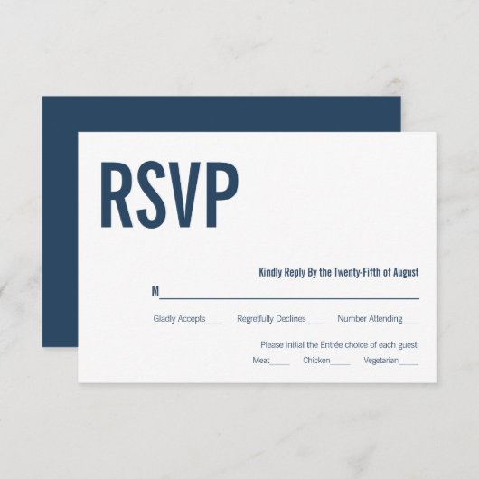 Simple Navy Typography Wedding RSVP Kaart (Voorkant / Achterkant)