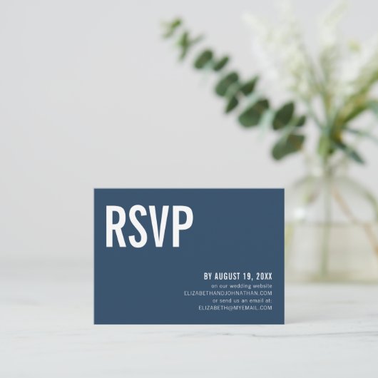 Simple Navy Typography Wedding Website RSVP Informatiekaartje (Staand voorkant)