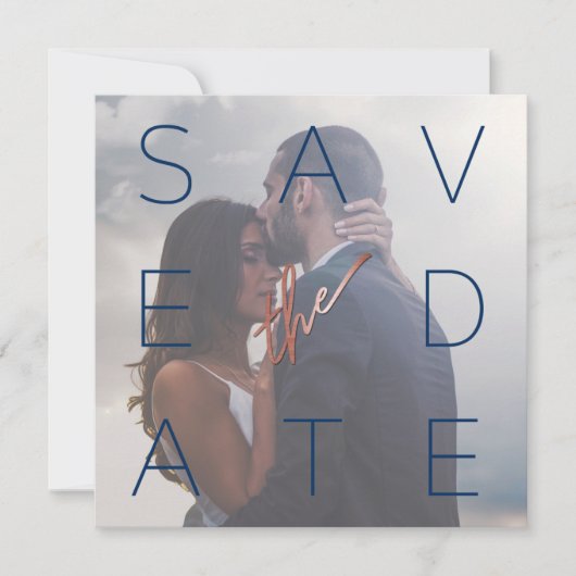 Simple Navy White 2 Foto Roos Gold Square Weddensc Save The Date (Voorkant)