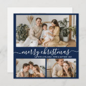 Simple Navy White 3 Photo Collage Kerstmis Feestdagenkaart (Voorkant / Achterkant)