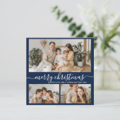 Simple Navy White 3 Photo Collage Kerstmis Feestdagenkaart (Staand voorkant)