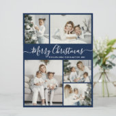 Simple Navy White 5 Photo Collage Kerstmis Feestdagenkaart (Staand voorkant)