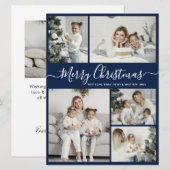 Simple Navy White 5 Photo Collage Kerstmis Feestdagenkaart (Voorkant / Achterkant)
