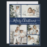 Simple Navy White 5 Photo Collage Kerstmis Feestdagenkaart<br><div class="desc">Eenvoudige, elegante Calligrafie Navy en White 5 Photo Collage Merry Kerstmis Script Holiday Card. Deze feestelijke, minimalistische sjabloon met vijf (5) fotovakantiekaarten is voorzien van een foto-collage en zegt "Vrolijk kerstfeest"! De tekst van de groet "Merry Kerstmis" is geschreven in een mooi handgeschreven, met de letters zwoerd en staart gekleurd...</div>