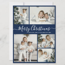 Simple Navy White 5 Photo Collage Kerstmis
