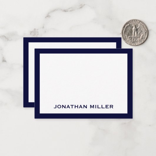 Simple Navy White Typographic Name Notitiekaartje (Voorkant / Achterkant in situ)
