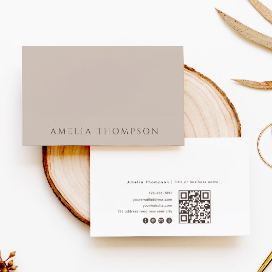 Simple Neutral Beige Professional QR Code Visitekaartje