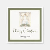 Simple Neutral Christmas Tree Family Name Napkins Servet (Voorkant)