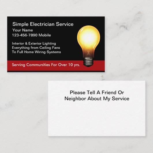 Simple New Electrician Service Business Cards Visitekaartje (Voorkant / Achterkant)