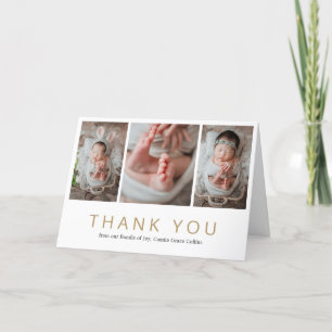 Simple Newborn Photo Collage Gold Baby shower Bedankkaart