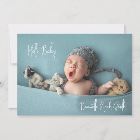Simple Newborn Photo Elegant Hallo Baby Birth Aankondiging (Voorkant)