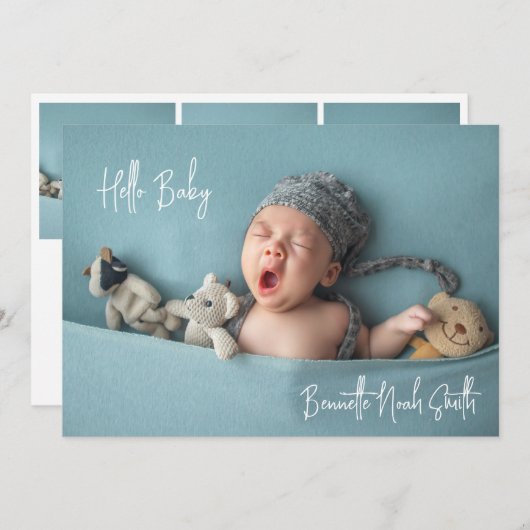 Simple Newborn Photo Elegant Hallo Baby Birth Aankondiging (Voorkant / Achterkant)