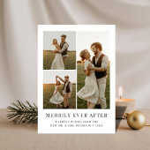 Simple Newlywed Merrily Ever After Rustic Photo Feestdagenkaart