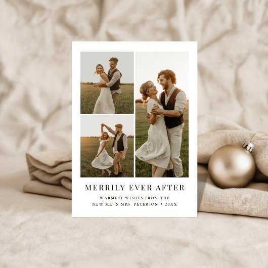 Simple Newlywed Merrily Ever After Rustic Photo Feestdagenkaart